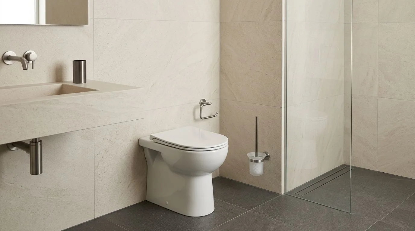 Accessible hotel bathroom accessory layout