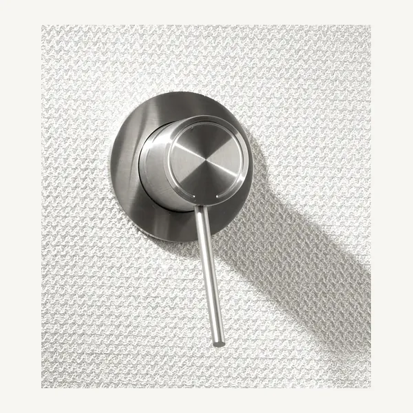 Concealed wall mounted mixer trim in AISI 316L stainless steel with a slim plate and lever handle