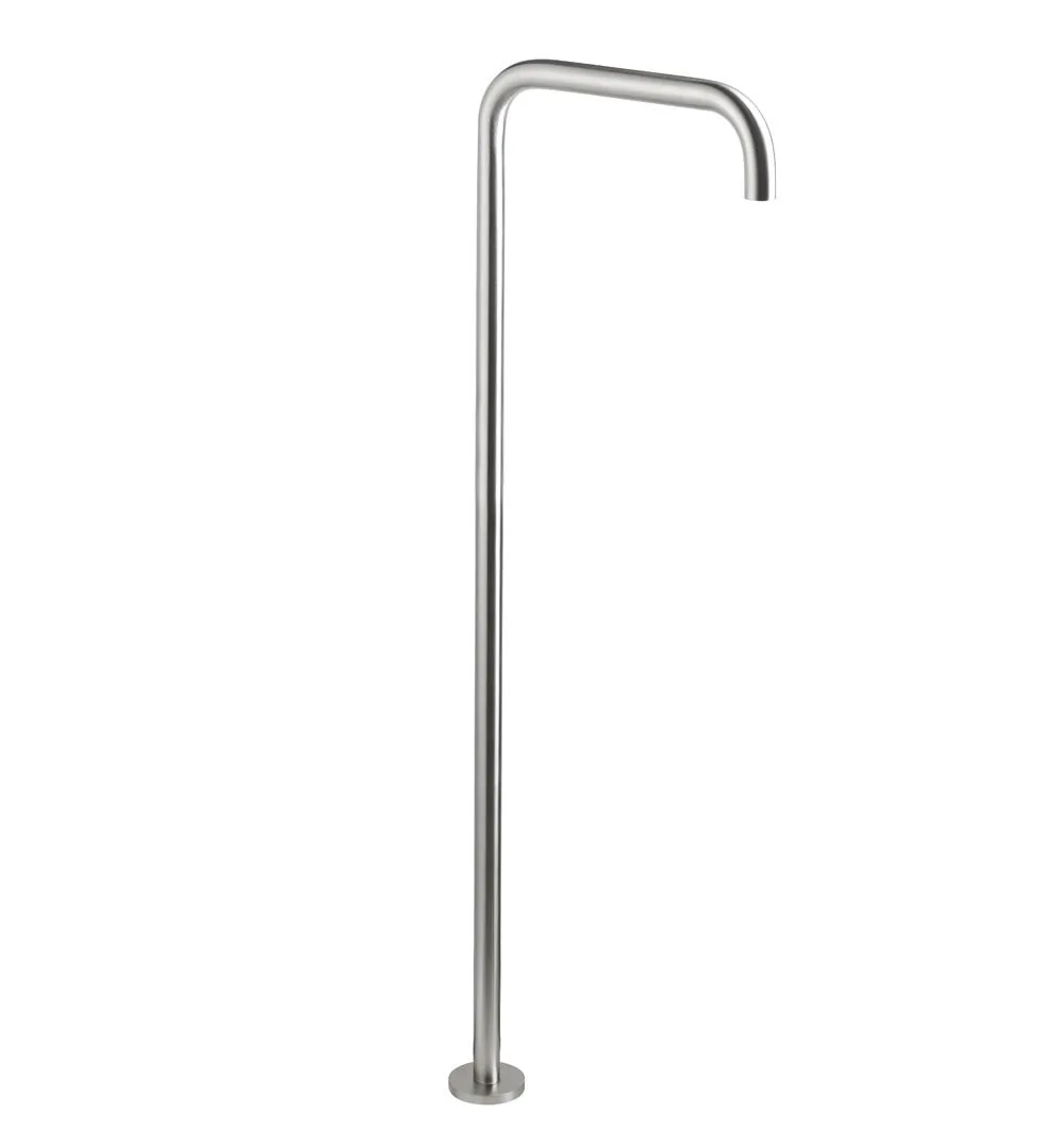 Floor-standing freestanding basin spout in brushed AISI 316L stainless steel