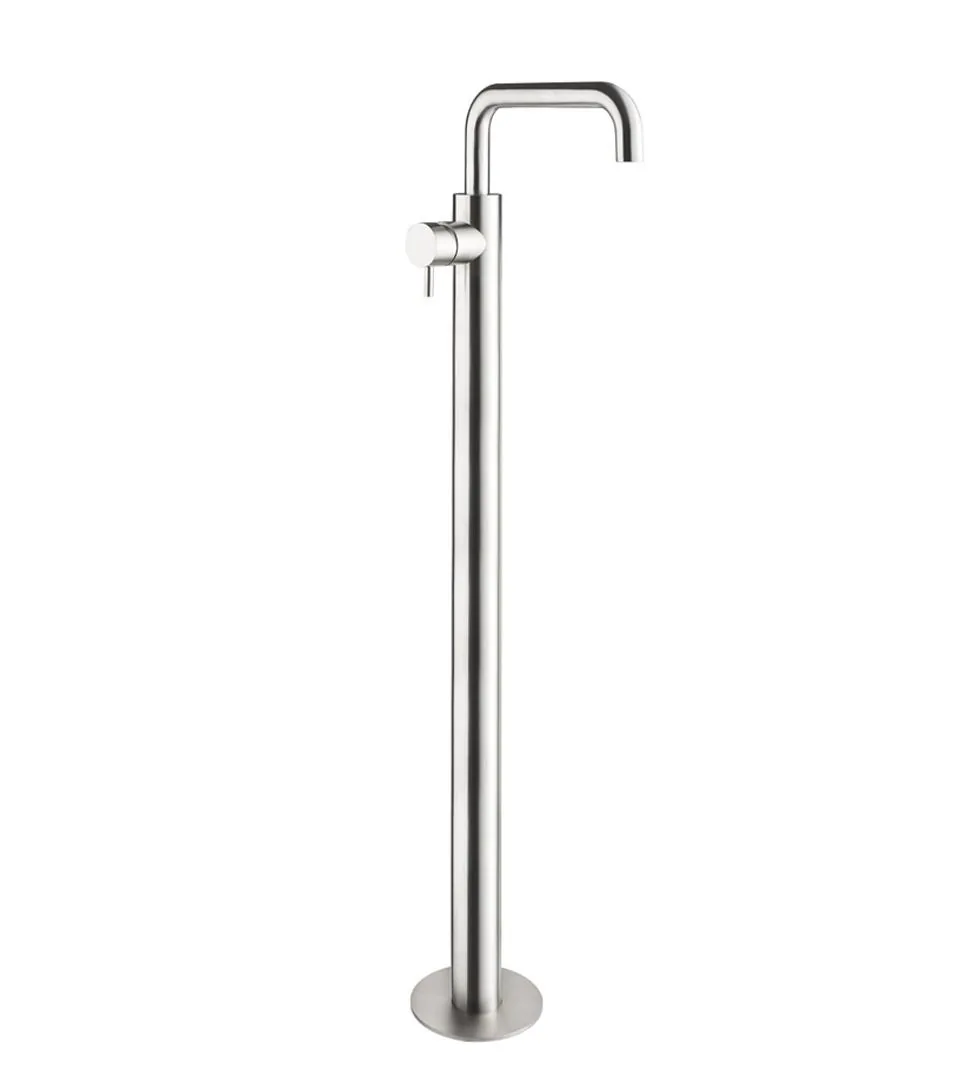 Floor-standing washbasin mixer column in brushed AISI 316L stainless steel