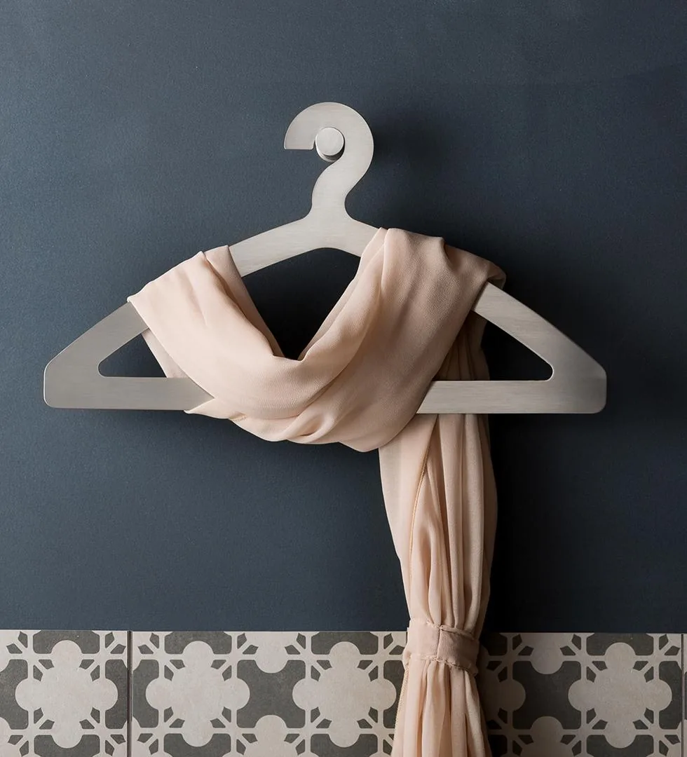 Combinable coat and robe hanger in brushed stainless steel, AISI 304