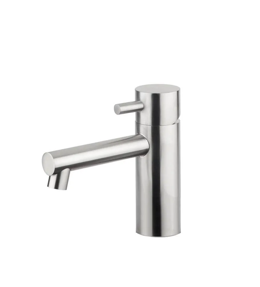 Deck mounted basin mixer supplied without waste in brushed AISI 316L stainless steel