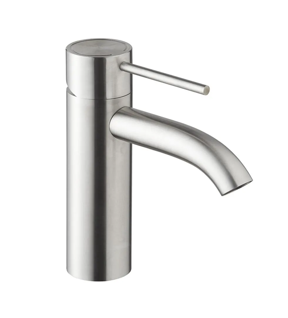 Single-hole deck mounted basin mixer in brushed AISI 316L stainless steel with one lever
