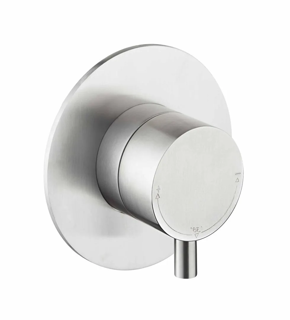 Wall-mounted thermostatic shower control in brushed stainless steel