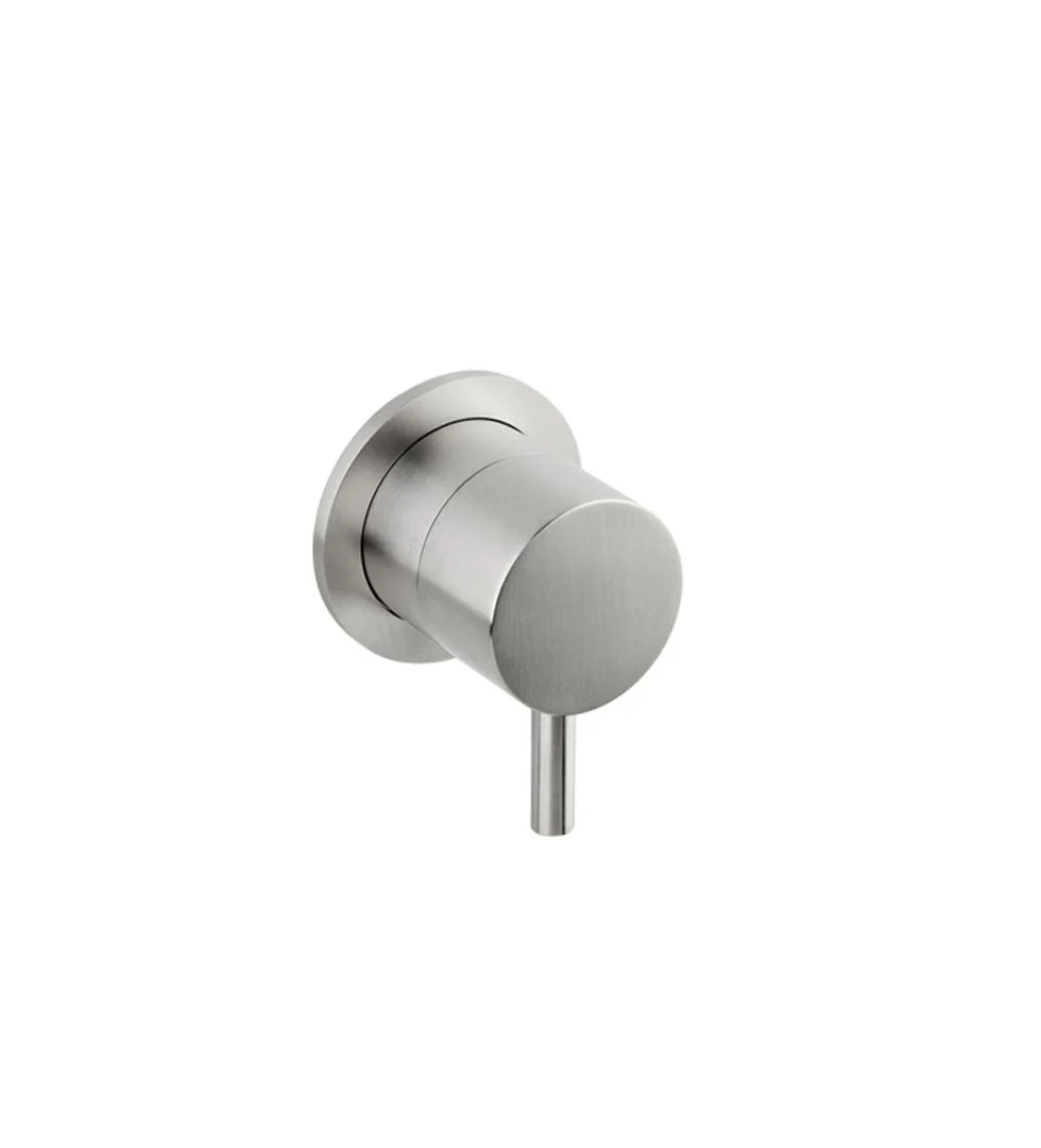 Half inch wall shut-off valve in AISI 316L stainless steel, mounted on a wall branch