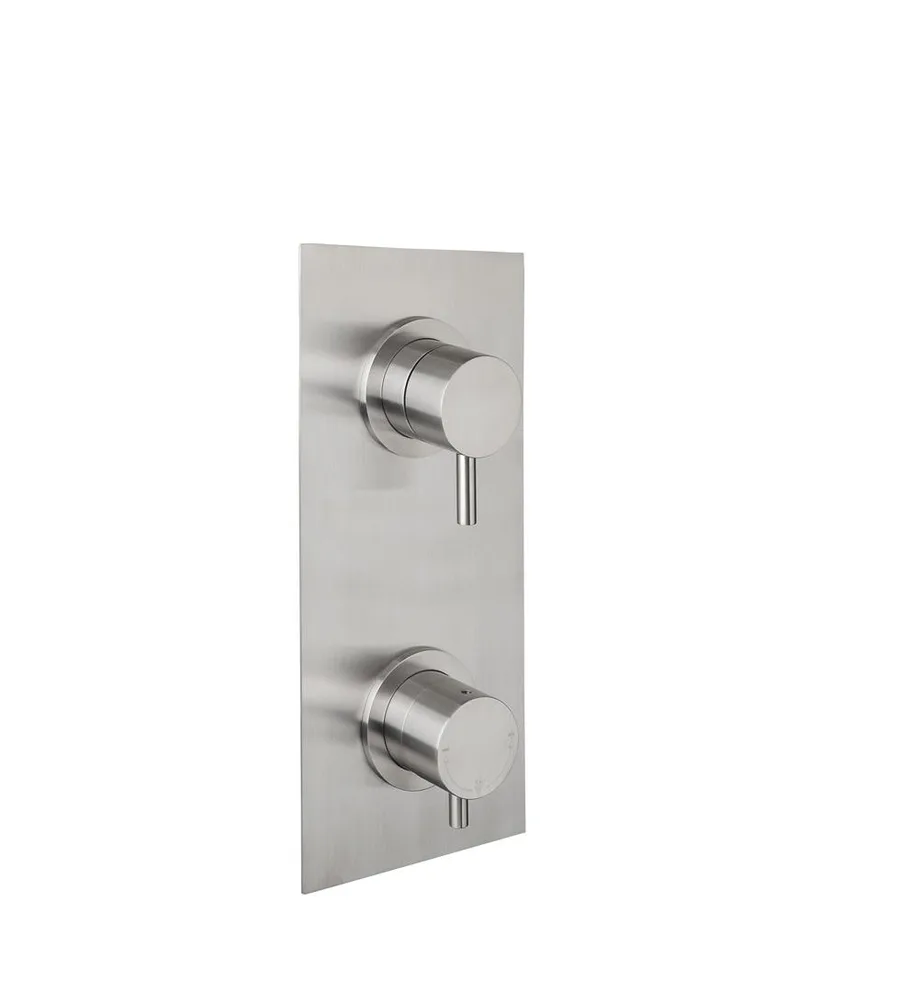 Wall thermostatic set with one mixer and one shut-off valve in brushed stainless steel